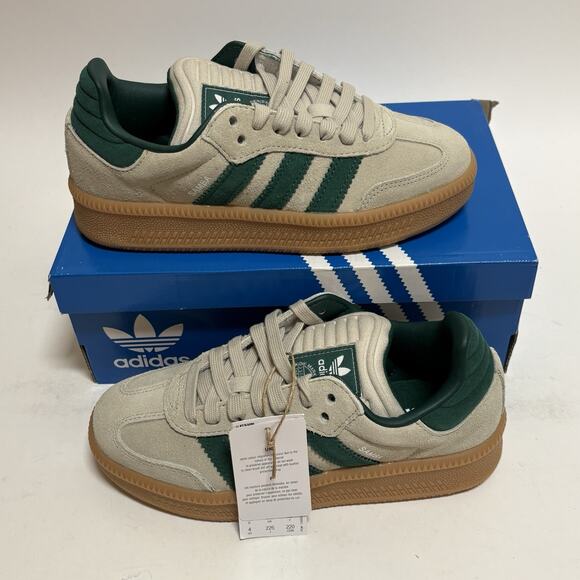 Adidas Samba XLG Size 4 Kids Putty Grey Collegiate Green Sneakers JI3197 New